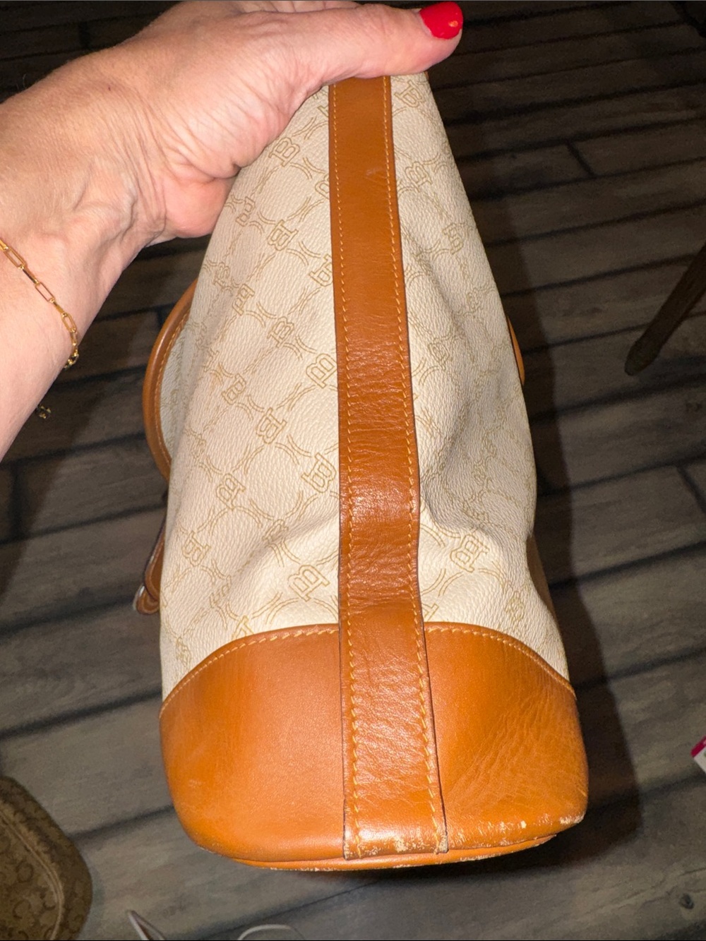 Bally Vintage Beige Monogram Shoulder/Crossbody with Tan Leather Trim - Picture 5 of 12